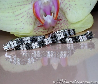 Schwarz-weiß-Diamant-Armband aus Weißgold 585, elegantes Design