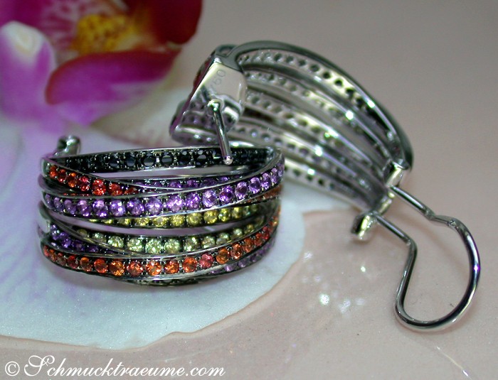 Ungewöhnliche Ohrringe mit schwarzen Diamanten, Amethysten & Saphiren - Image 6
