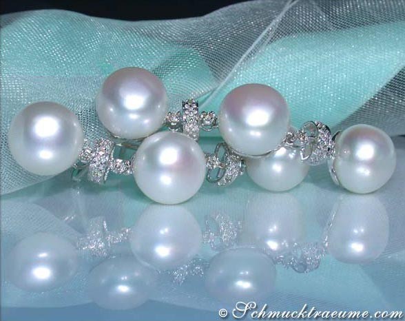 Edle Süßwasser Perlen Ohrhänger mit Diamanten - Image 3