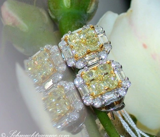 Feine gelbe Diamanten Ohrstecker in Weißgold/Gelbgold 750, brillant und Baguette gesetzt