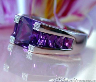 Extravagant Amethyst-Ring mit Diamanten in Weißgold 750