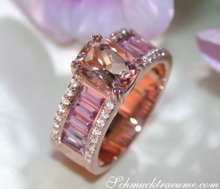 Exquisiter Morganit-Ring mit pinken Saphiren und Brillanten in Roségold