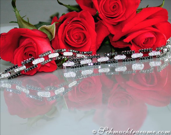 Schwarzes Diamant-Armband im Glieder-Design, 2.890 Karat, Weißgold 585