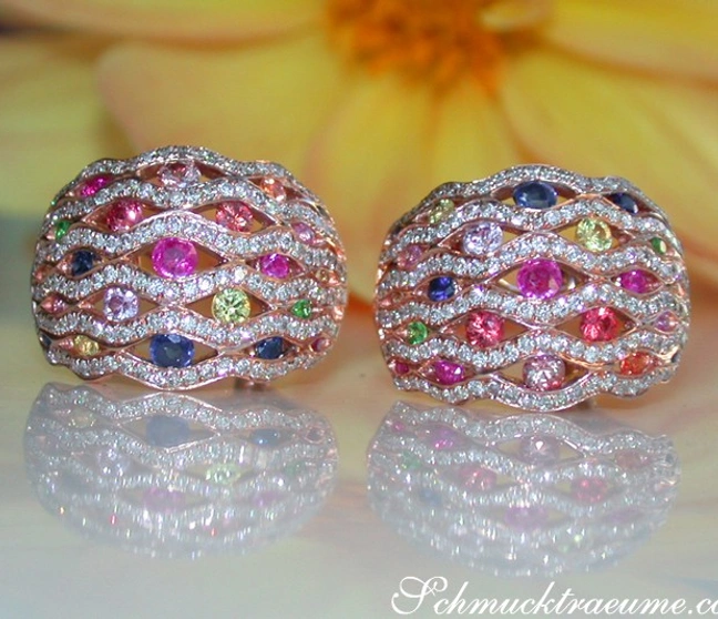 Stattliche Regenbogen Saphir Ohrringe mit Diamanten - Image 1 Stattliche Regenbogen Saphir Ohrringe mit Diamanten - Image 1